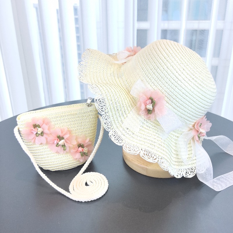 Girls 2pcs Straw Hat Solid Col - Bucket Hat Straw のレビューと価格