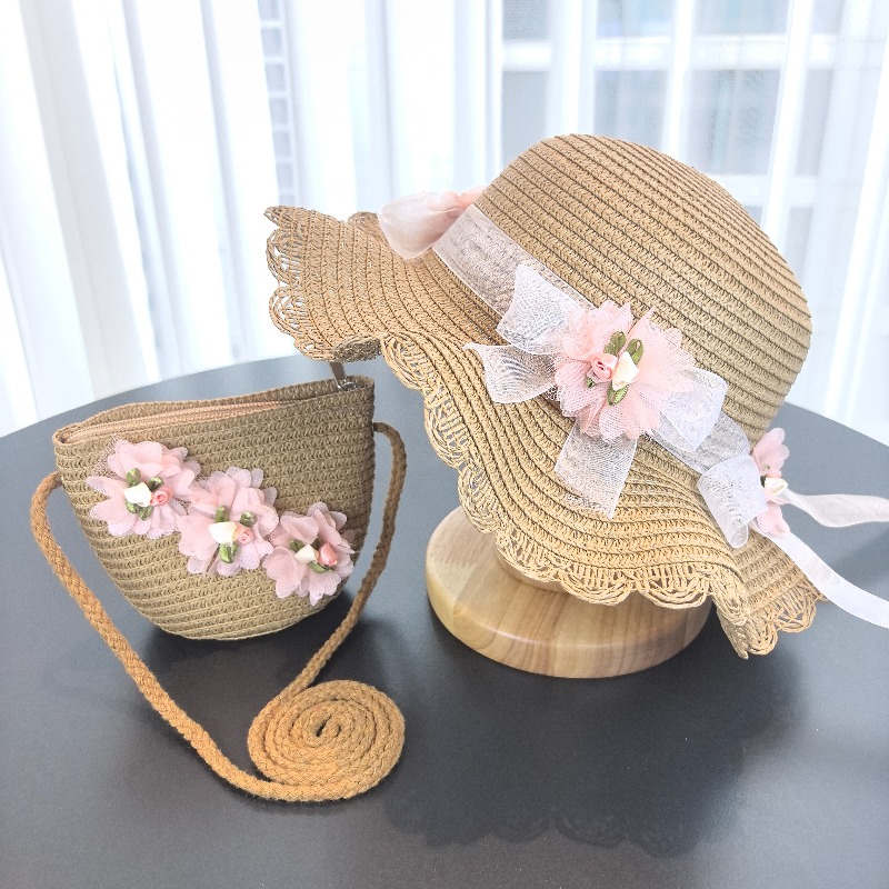 Girls 2pcs Straw Hat Solid Col - Bucket Hat Straw のレビューと価格
