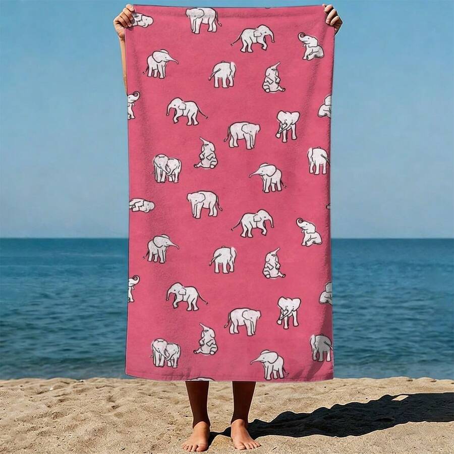 Elephant Pattern, Pink Backgro - Beach Towel Large のレビューと価格