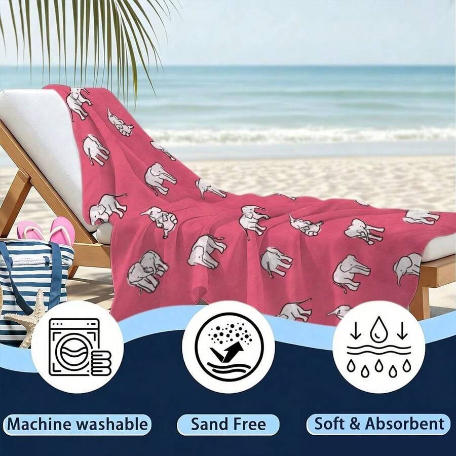 Elephant Pattern, Pink Backgro - Beach Towel Large のレビューと価格