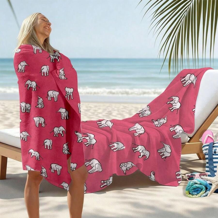 Elephant Pattern, Pink Backgro - Beach Towel Large のレビューと価格